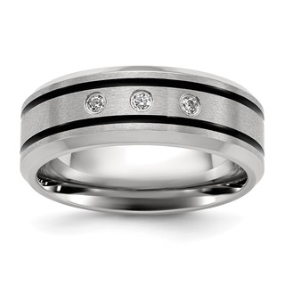 Chisel Stainless Steel Brushed and Polished Enameled with CZ 8mm Band