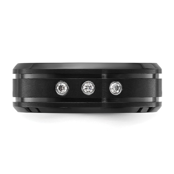 Chisel Stainless Steel Brushed and Polished Black IP-plated with CZ 8mm Band