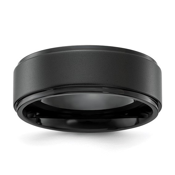 Chisel Stainless Steel Polished Black IP-plated Brushed Center 8mm Band