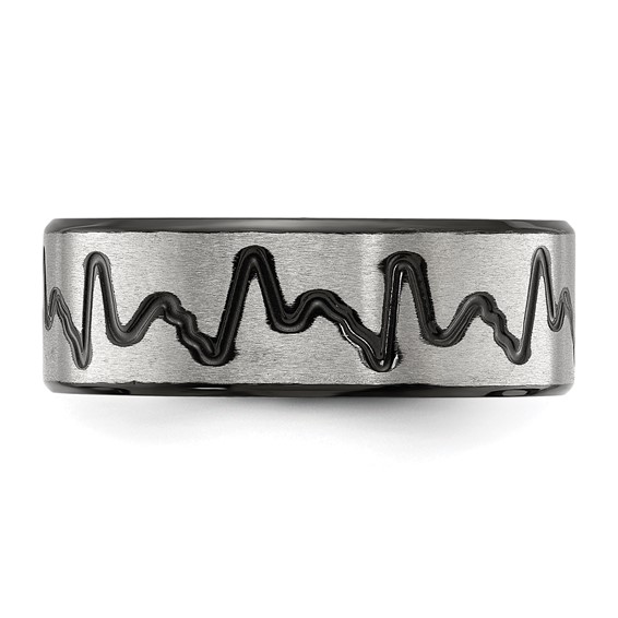 Chisel Stainless Steel Brushed Black IP-plated Heartbeat 8mm Band