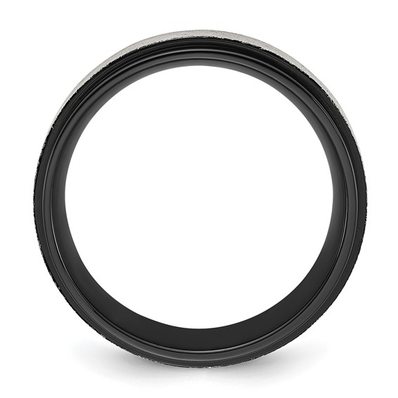 Chisel Stainless Steel Polished Black IP-plated with Scratch Finish Center 8mm Band