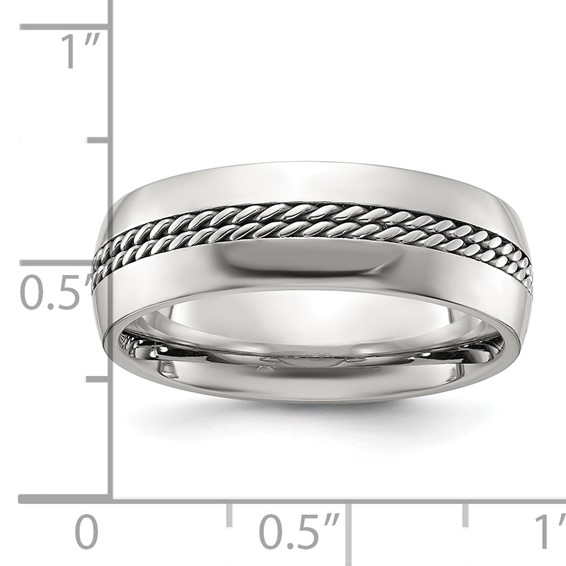 Chisel Stainless Steel Polished with Chain Inlay 7mm Center