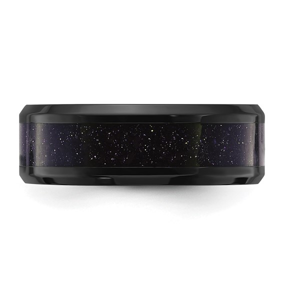 Chisel Stainless Steel Polished Black IP-plated with Blue Star Sandstone Inlay 8mm Band