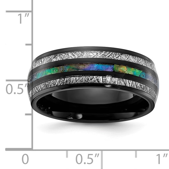 Chisel Stainless Steel Polished Black IP-plated with Abalone and Imitation Meteorite 8mm Band