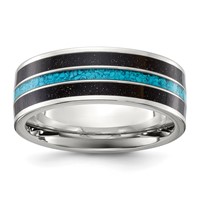 Chisel Stainless Steel Polished Band with Turquoise and Black Star Sandstone Inlay 8mm view 1