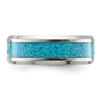 Chisel Stainless Steel Polished Band with Turquoise Inlay 8mm view 3