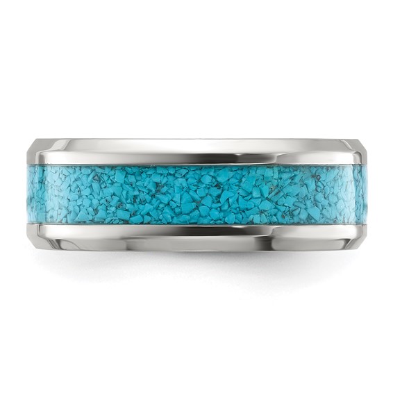 Chisel Stainless Steel Polished with Turquoise Inlay 8mm Band