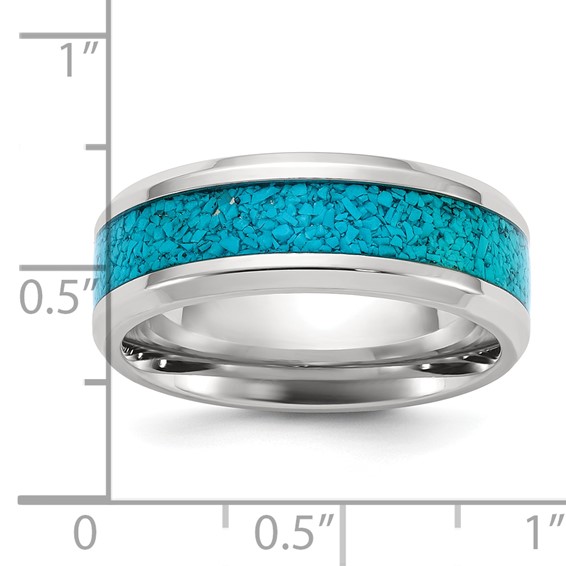Chisel Stainless Steel Polished with Turquoise Inlay 8mm Band