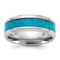 Chisel Stainless Steel Polished Band with Turquoise Inlay 8mm view 1