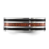 Chisel Stainless Steel Polished Band with Black Resin and Wood Inlay 8mm view 3