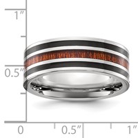 Chisel Stainless Steel Polished Band with Black Resin and Wood Inlay 8mm view 4
