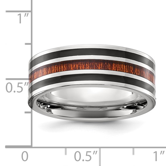 Chisel Stainless Steel Polished with Black Resin and Wood Inlay 8mm Band