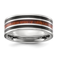 Chisel Stainless Steel Polished Band with Black Resin and Wood Inlay 8mm view 1