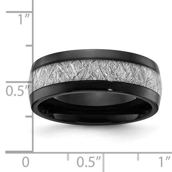 Chisel Stainless Steel Polished Black IP-plated with Imitation Meteorite Inlay 8mm Band