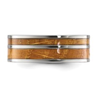 Chisel Stainless Steel Polished Band with Wood Inlay 8mm view 3