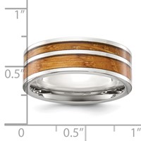 Chisel Stainless Steel Polished Band with Wood Inlay 8mm view 4