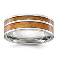 Chisel Stainless Steel Polished Band with Wood Inlay 8mm view 1