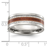 Chisel Stainless Steel Polished Band with Wood and Imitation Meteorite Inlay 8mm view 4