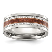 Chisel Stainless Steel Polished Band with Wood and Imitation Meteorite Inlay 8mm view 1