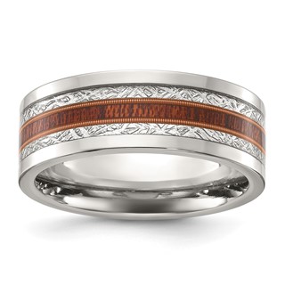 Chisel Stainless Steel Polished with Wood and Imitation Meteorite Inlay 8mm Band