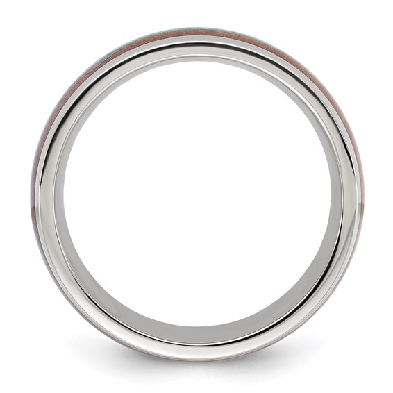 Chisel Stainless Steel Polished Arrow with Turquoise and Wood Inlay 8mm Band