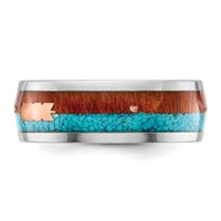 Chisel Stainless Steel Polished Arrow Band with Turquoise and Wood Inlay 8mm view 3