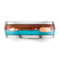 Chisel Stainless Steel Polished Arrow Band with Turquoise and Wood Inlay 8mm view 4