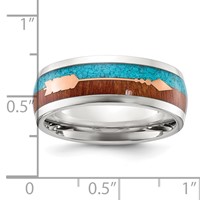 Chisel Stainless Steel Polished Arrow Band with Turquoise and Wood Inlay 8mm view 5