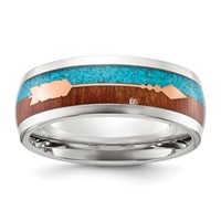 Chisel Stainless Steel Polished Arrow Band with Turquoise and Wood Inlay 8mm view 1