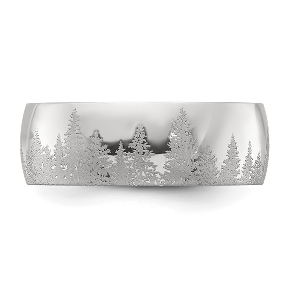 Chisel Stainless Steel Polished with Lasered Tree Design 8mm Band