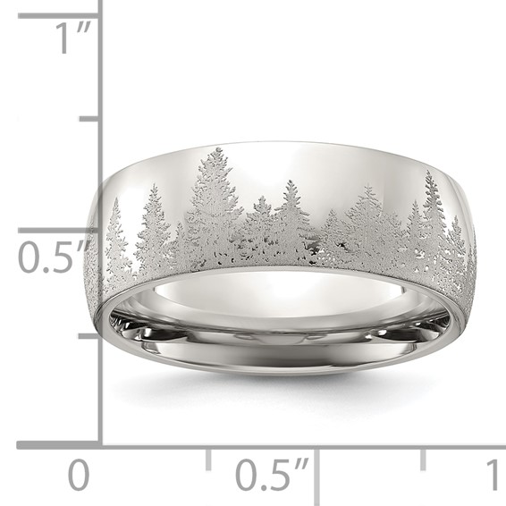 Chisel Stainless Steel Polished with Lasered Tree Design 8mm Band