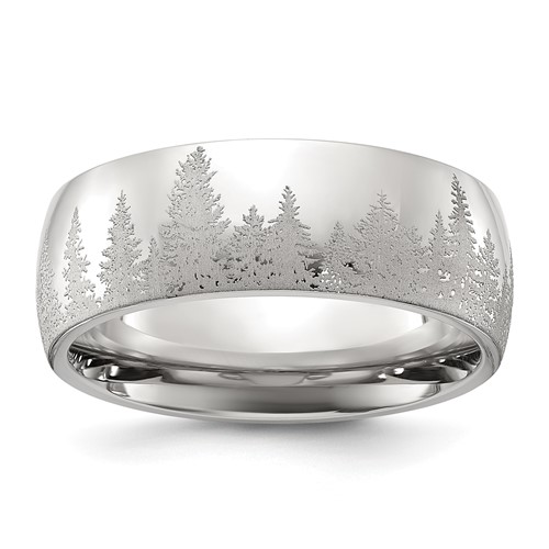 Chisel Stainless Steel Polished with Lasered Tree Design 8mm Band