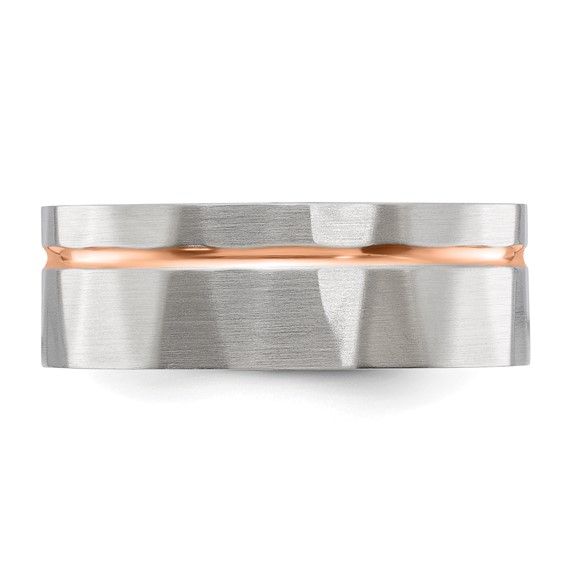 Chisel Stainless Steel Brushed and Polished Faceted Rose IP-plated 8mm Band