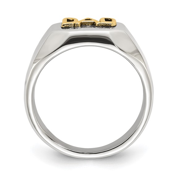 Chisel Stainless Steel Polished with 14K Gold Accent DAD with Black Enamel Signet Ring