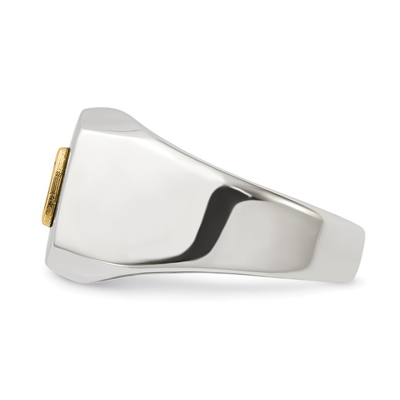 Chisel Stainless Steel Polished with 14K Gold Accent DAD with Black Enamel Signet Ring