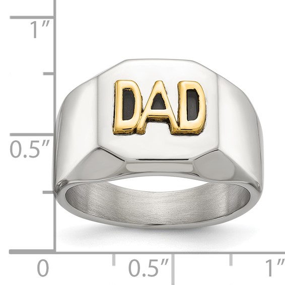 Chisel Stainless Steel Polished with 14K Gold Accent DAD with Black Enamel Signet Ring