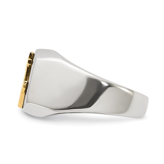 Chisel Stainless Steel Polished with Diamond-cut 14K Gold Accent Anchor with Black Enamel Signet Ring