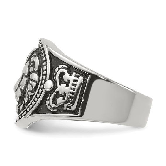 Chisel Stainless Steel Antiqued and Polished Lion Ring
