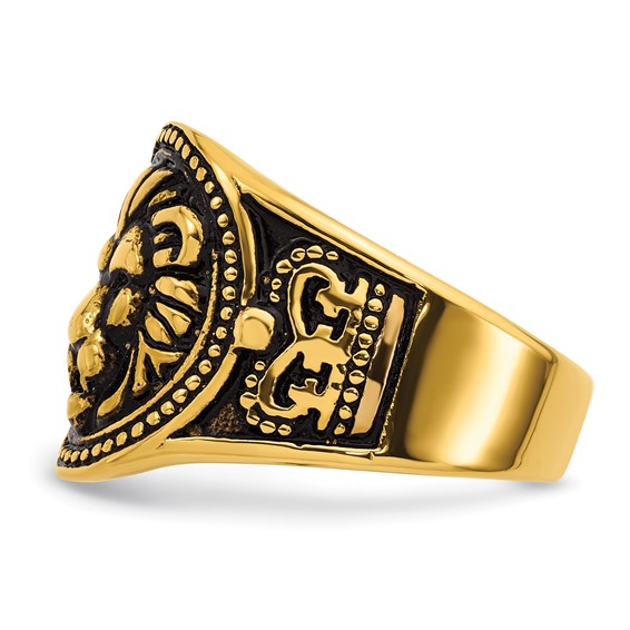 Stainless Steel Yellow IP Antiqued and Polished Lion Ring