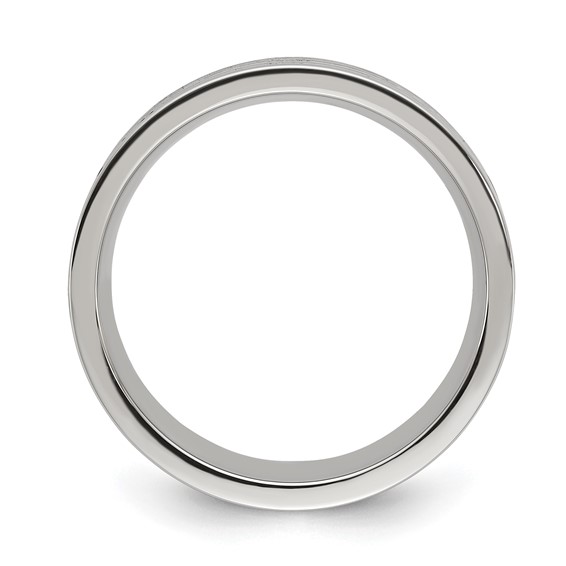 "Chisel Stainless Steel Polished with Wood, Imitation Meteorite and Red Stone Inlay 8mm Band"