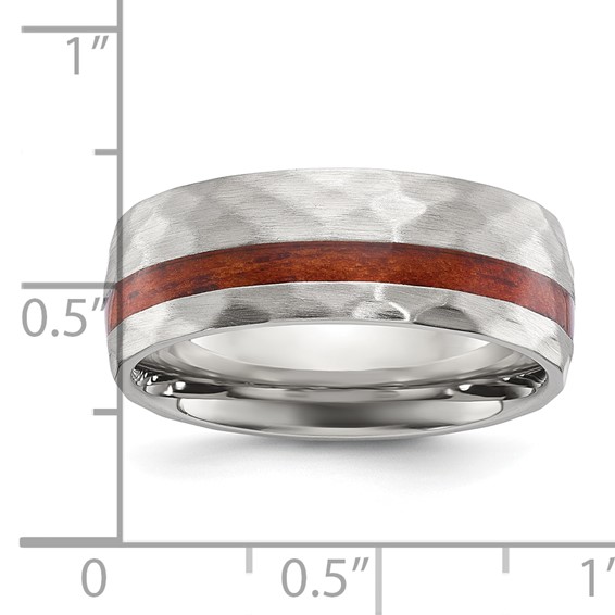 Chisel Stainless Steel Brushed and Hammered with Wood Inlay 8mm Band