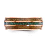 Chisel Stainless Steel Polished Rose IP-plated Band with Wood and Imitation Opal Inlay 8mm view 3