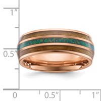 Chisel Stainless Steel Polished Rose IP-plated Band with Wood and Imitation Opal Inlay 8mm view 4