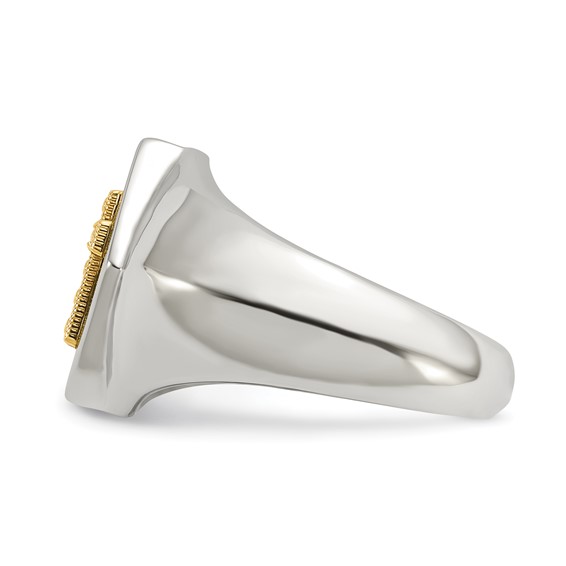 Chisel Stainless Steel Polished with 14K Gold Accent and .01ct. Diamond Cross Signet Ring