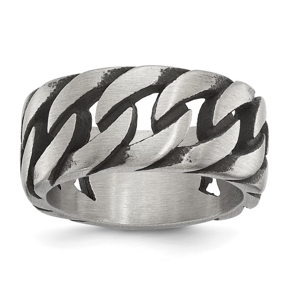 Chisel Stainless Steel Antiqued and Polished Chain Design Band