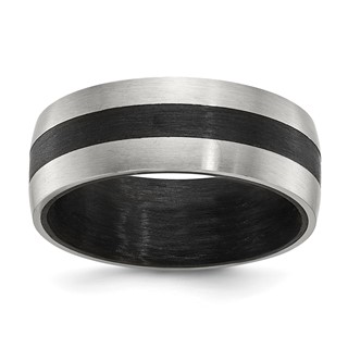 Chisel Stainless Steel Brushed and Polished Black Carbon Fiber Inlay 8mm Band