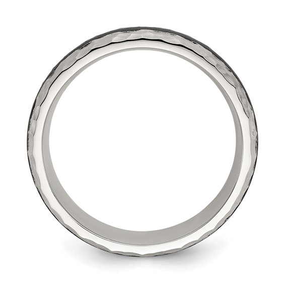 Chisel Stainless Steel Brushed and Hammered Black Carbon Fiber Inlay 7mm Band