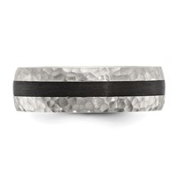 Chisel Stainless Steel Brushed and Hammered Black Carbon Fiber Inlay 7mm Band view 3