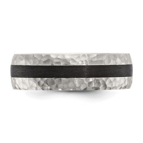 Chisel Stainless Steel Brushed and Hammered Black Carbon Fiber Inlay 7mm Band