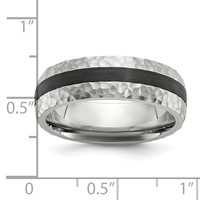 Chisel Stainless Steel Brushed and Hammered Black Carbon Fiber Inlay 7mm Band view 4